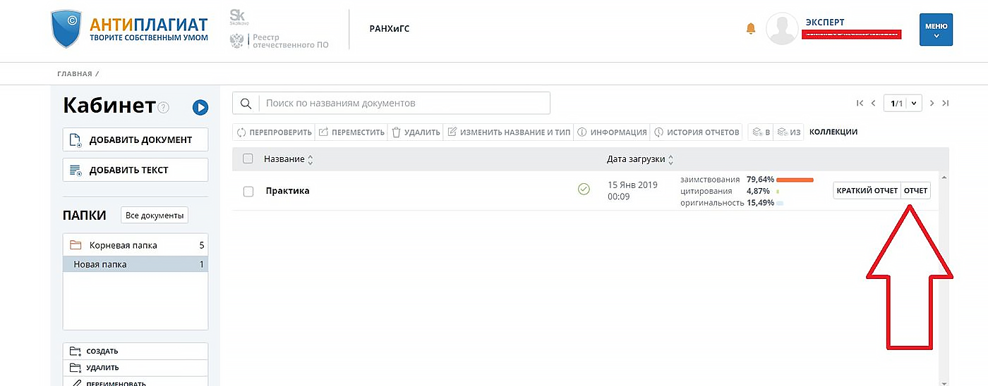 отчет антиплагиат вуз ранхигс