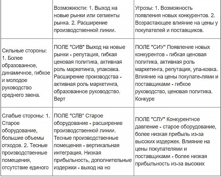 Пример Swot анализа