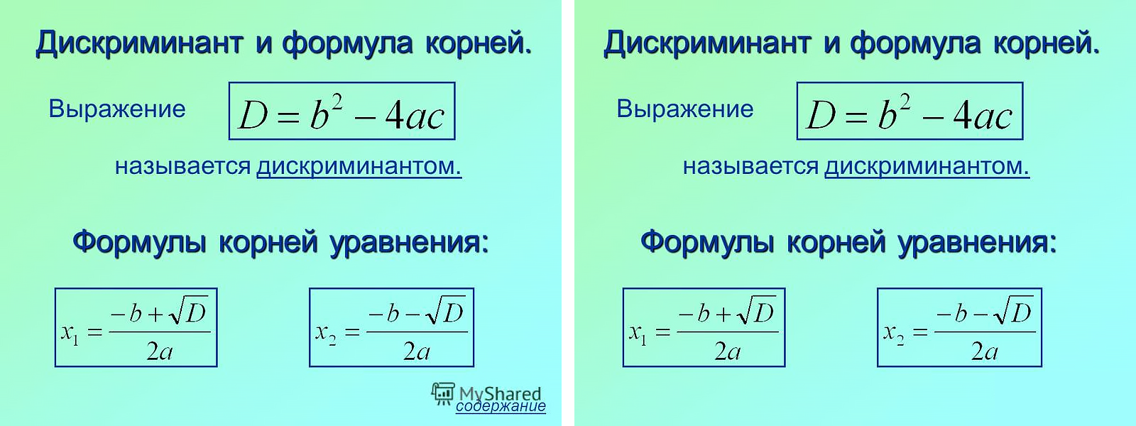 дискриминант и формула корней